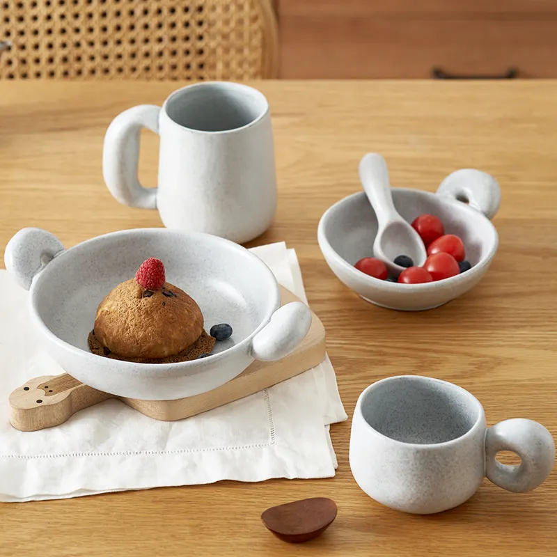 Großhandel kreative Kaffeetasse Schüssel Löffel mit großem Ohr griff Nordic Küchen geschirr 3330 Brown Box Geschirr Sets Modern