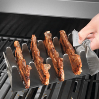 Rak Panggangan BBQ dari Baja Anti Karat, Rak Panggang Vertikal untuk Iga, Daging Sapi, Perlengkapan Memasak Barbekyu Luar Ruangan untuk Berkemah