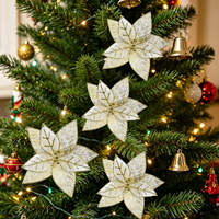 Bunga Natal Buatan Poinsettia Putih dengan Detail Emas untuk Dekorasi Karangan Bunga dan Garland 26cm/10.2in Grosir
