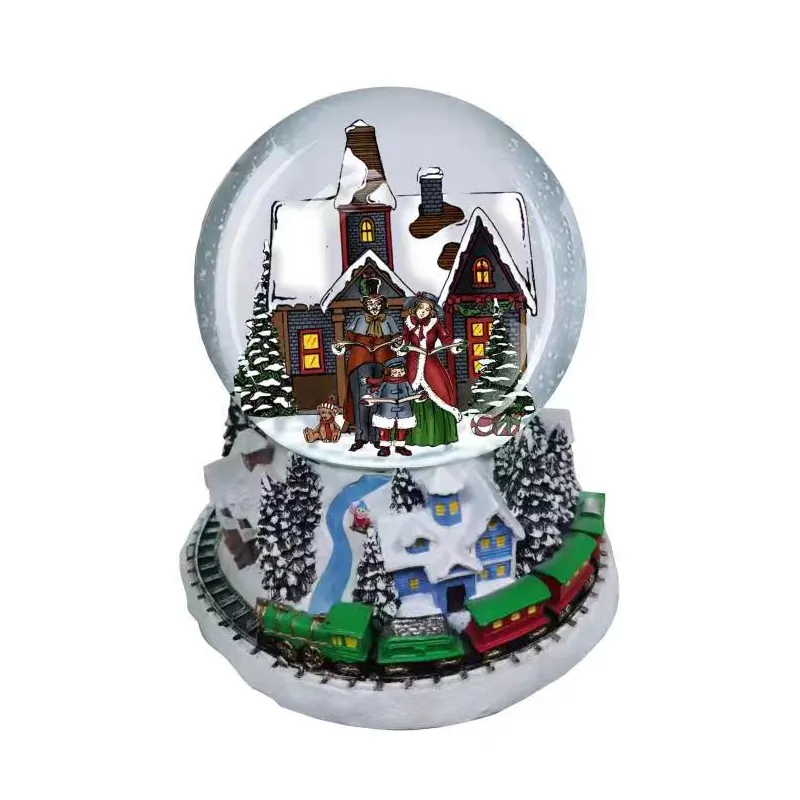 Globo de neve em resina para artesanato, 80mm 100mm, presente para artesanato, lembranças, música personalizada, bola de neve/natal, família, globo de neve