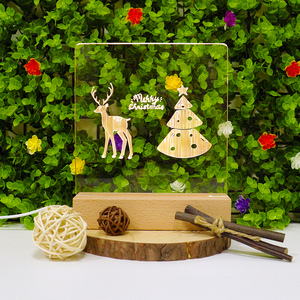 Rectángulo <span class=keywords><strong>haya</strong></span> artesanía Navidad patrón acrílico cálido luz blanca conversión madera cumpleaños regalo noche luz madera lámpara Base - Product Image 5