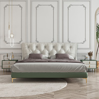 Cadre de lit King Size en cuir moderne de luxe Lit double haut Tête de lit en cuir rembourrée capitonnée Fabricants de qualité Doux