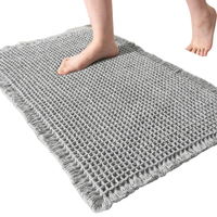 FIGOO-Super Absorbent Non Slip Waffle Bath Mats for Bathroom Floor, Bathroom Rugs with Tassels Upgraded Bath Mat for Shower Room