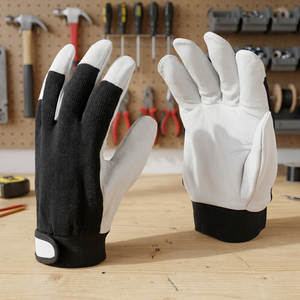 Guantes de Trabajo de Cuero con Puntas de Dedos Antideslizantes, Muñequera Tejida, Guantes de Uso General para Ensamblaje - Product Image 5
