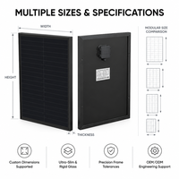 Panel Surya Kaca HBC Hitam Penuh Kustom 495x360x25mm 40w 18v 10w 20w 30w 12v Panel PV Surya Kecil untuk Kamera Keamanan CCTV