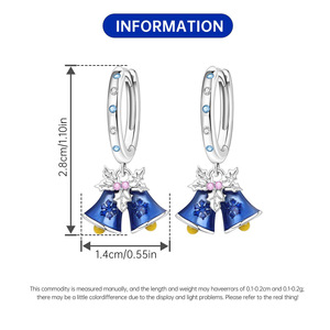 ต่างหูห่วงสีขาวทองแดงประดับระฆังสีน้ำเงิน ขายส่ง ต่างหูห่วงดีไซน์เฉพาะระดับไฮเอนด์สำหรับผู้หญิง - Product Image 2