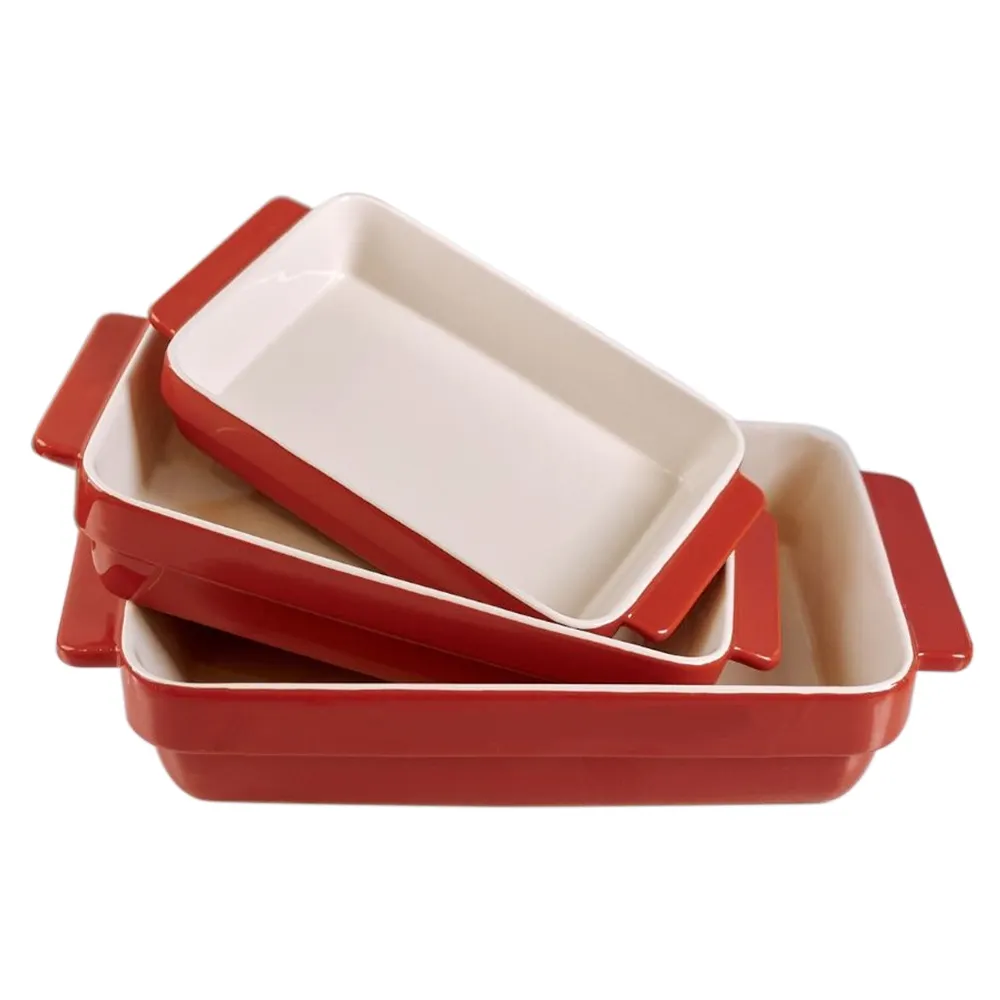 Red Bakeware Set Whit Handle Rectangular Ceramic Custom Deep Red Sustainable Baking Dishes & Pans Default Bulk Packaging 800 Pcs