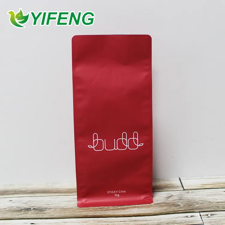 Sacchetti di caffè di alta qualità con valvola a fondo piatto sacchetto di caffè con valvola a quattro lati sigillati sacchetto di tè cibo cartone libero Yifeng
