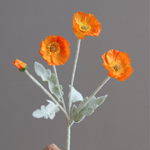 Fiore di Papavero Artificiale a 4 Teste con Stelo Floccato per Decorazioni Casa, Eventi, Matrimoni e Composizioni Floreali - Product Image 3