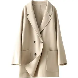 Women 100% Wool Coat Ladies Pure Woolen Loose Coats Factory Sales Customized Service MC811
