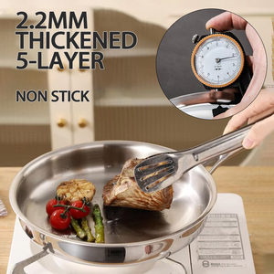 5 lớp 20-30 cm không tráng dày cấp thực phẩm skillets không dính hộ gia đình <span class=keywords><strong>Fry</strong></span> Chảo 304 thép không gỉ chống dính Frying <span class=keywords><strong>Pan</strong></span> - Product Image 2