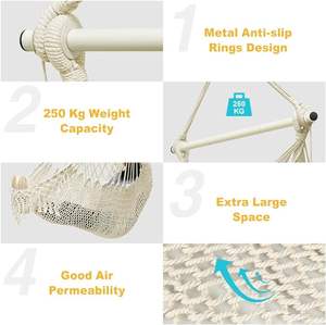 Chaise-<span class=keywords><strong>hamac</strong></span> suspendue pour arrière-cour, chaise tissée à la main en corde de coton <span class=keywords><strong>avec</strong></span> barre d'écartement en métal pliable et <span class=keywords><strong>repose</strong></span>-<span class=keywords><strong>pieds</strong></span> - Product Image 3