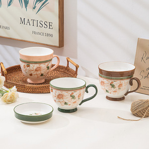 แก้วกาแฟลายดอกคามิลเลียสุดหรู ขนาด 500 มล. ชุดแก้วน้ำชาสำหรับอาหารเช้า แก้วกาแฟพอร์ซเลนสุดหรู ผู้ผลิตแก้วเซรามิก - Product Image 2