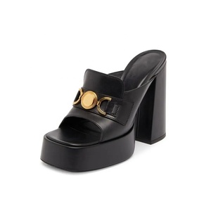 Metal Decor Women Thick Platform Sandals Square Open Toe High Chunky Heels Custom Colors on Shoes - Product Image 4