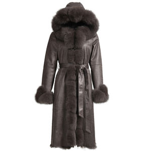 Cappotto invernale in Shearling <span class=keywords><strong>con</strong></span> cappuccio lungo personalizzato caldo <span class=keywords><strong>con</strong></span> collo in pelliccia di volpe di lusso Design della <span class=keywords><strong>cintura</strong></span> cappotto in Shearling di montone genuino da donna - Product Image 3