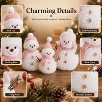 Ensemble de 3 bonhommes de neige de Noël en coton peluche avec bonnet et écharpe en tricot rose, décoration de table