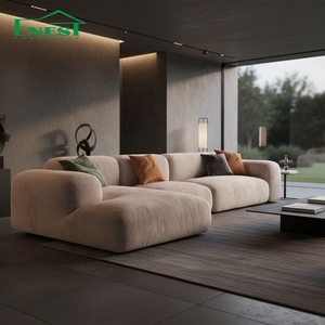 Ensemble de canapé modulaire convertible 3 places en velours, style nuage, pour salon en forme de L, mobilier de luxe nordique pour villa - Product Image 1