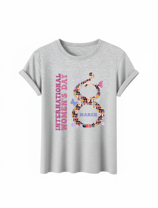 T-shirt per la Giornata Internazionale della Donna, da donna, a maniche corte, girocollo, con stampa grafica, top casual in jersey, per tutte le stagioni, vestibilità regolare - Product Image 1