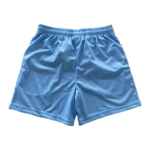 ODM Factory Custom Basic Men Shorts Baby Blue Polyester Soft Mesh Breathable Quick Dry 5.5 Inch Inseam With Pockets