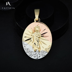 FP1092 özel adı erkekler çiçek tabanı <span class=keywords><strong>10K</strong></span> gerçek altın takı Oro Laminado 14K altın aziz Jude kolye kolye kadınlar için - Product Image 6