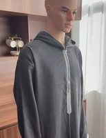 Qamis à capuche pour hommes musulmans, style islamique arabe saoudien marocain, fermeture éclair sur le devant, manches longues, vêtement traditionnel du Moyen-Orient