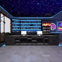 Meja Resepsionis Marmer Hitam Modern Dengan Lampu LED Biru Logo Kustom Meja Depan Untuk Klub Biliar Warnet Bar Game