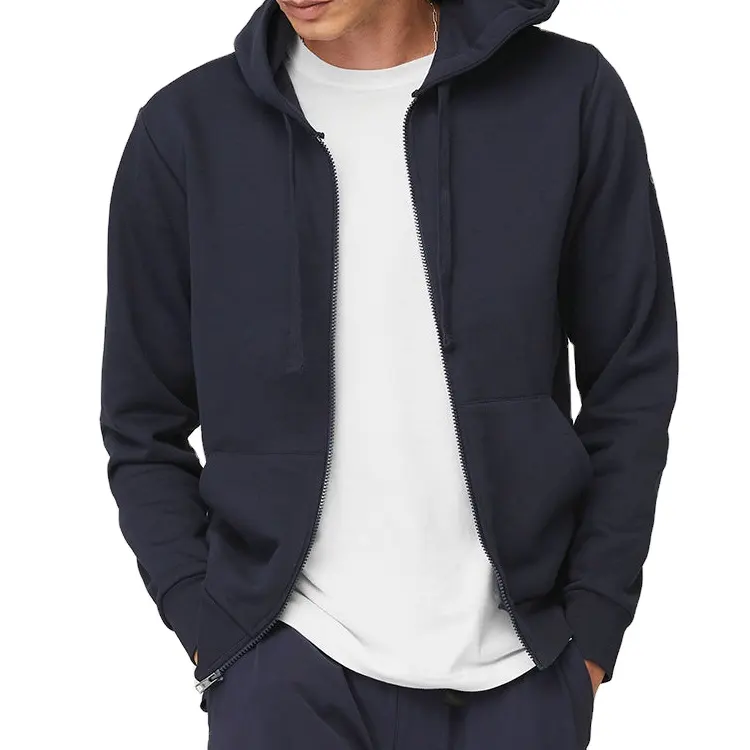 Hot Sale Custom Everyday Full Zip Diagonal Light Brushed Fleece Men Casual Hoodies with Split Kangaroo Pockets