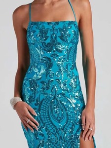 Vestidos de fiesta con lentejuelas y abertura, tirantes finos, estilo sirena, de encaje, largos, para mujer - Product Image 3