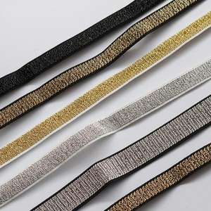Cinta Elástica Metálica Dorada y Plateada de 1cm/2cm, Cinta de Poliéster-Látex para Decoración del Hogar, Moda y Accesorios de Ropa - Product Image 1