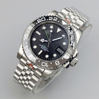 Montre mécanique élégante Bliger GMT pour homme, 40 mm, aiguilles GMT vertes saphir, texte sur le cadran, lunette noire et grise, mouvement NH34, boucle coulissante
