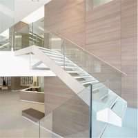 Escalier à marches en bois, garde-corps en verre moderne, design personnalisé de haute qualité, populaire, flottant, intérieur, durable