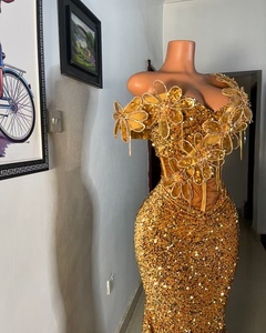 Robes de bal sirène Aso Ebi rouges 2026 pour jeunes filles noires, avec cristaux aux épaules, appliques et paillettes, robes de soirée formelles pour mariage - Product Image 3