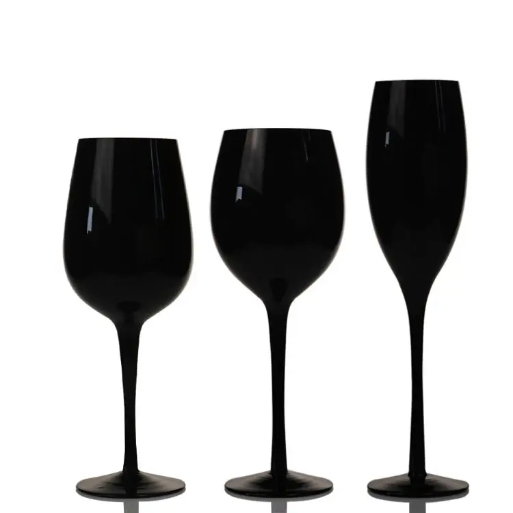 Wholesale custom logo handmade black color glass wine champagne goblet glasses