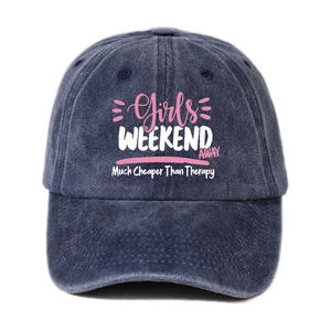 Vente en gros Casquette de baseball non structurée Chapeau de soleil en denim délavé à 6 panneaux avec logo «Girls Weekend» Style sportif pour cadeaux de vacances - Product Image 3