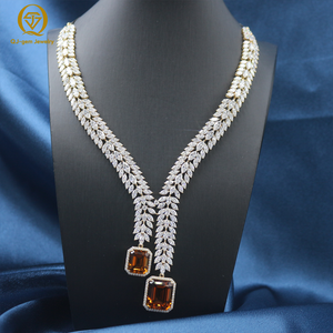 Collar de Lujo con Diseño de Diamantes de Laboratorio en Oro de 18K, Corte Marquesa, Colgante con Incrustaciones de Diamantes, Gema Central de Topacio Amarillo, Joyería de Boda para Mujer - Product Image 1