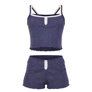 Pigiama di cotone Sexy per ragazze in pizzo 2024 senza maniche carino alla moda morbido pigiama romantico da <span class=keywords><strong>donna</strong></span>