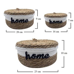 Cesti Rotondi Impilabili in Corda con Coperchi 16x7 20x9 25x10 Cm Set Decorativo per la Casa e Tessili - Product Image 2