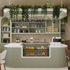 ตู้โชว์ขนมหวานทันสมัยดีไซน์เฟอร์นิเจอร์สำหรับร้านกาแฟที่ทำจากแก้วออกแบบได้ตามต้องการเคาน์เตอร์บาร์เบเกอรี่คาเฟ่ - Product Image 1
