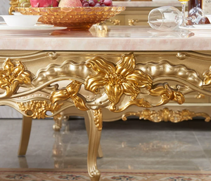 European Dining <b>Table</b> and Chair Set Rectangle Marble Champagne Gold Antique Style Home Furniture 6 Piece - Product Image 6
