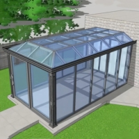 Véranda autoportante moderne en aluminium à toit incliné pour balcon, jardin d'hiver, serre extérieure écoénergétique pour villa et parc