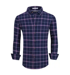 OEM/ODM camisas hombre Men's Long Sleeve Wholesale Customized Shirts 4-Way Stretch Plaid Printed Shirts Formal Shirts Supplier