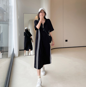 2023 vente chaude manches courtes robe d'été Fit taille conception fermeture éclair une ligne robe tenue décontracté femmes t-shirt robe - Product Image 2