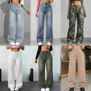 Nouvelle Vente Chaude Femmes Jean Multi-poches Pantalon Taille Haute Ample Leisure <strong>Denim</strong> Large Jambe Pantalon Femmes - Product Image 6