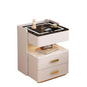 Mesita de Noche Inteligente Moderna Gris de Madera Recargable con Cargador Inalámbrico y 2 Cajones para Apartamento, Hotel o Dormitorio - Product Image 2