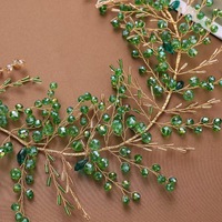 Nouveau serre-tête en cuivre vert cristal pour mariée, accessoires de cheveux tissés à la main, long et rétro