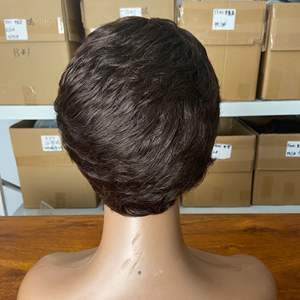 Parrucca Corta Pixie Cut 4 Pollici in <span class=keywords><strong>Capelli</strong></span> Umani Lisci, Realizzata a Macchina, Senza Colla, <span class=keywords><strong>Capelli</strong></span> Cinesi per Donne, Densità 150%, Marrone Cioccolato Biondo - Product Image 6