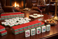 Ensemble de Mahjong Américain Rouge de Noël 128 Pièces, Tuiles Acryliques Sculptées à 4 Couches, Cadeau de Luxe pour Adultes pour les Fêtes