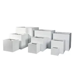 Hot Koop Grote Pure White Cube Glasvezel Bloempot Outdoor Planten Planter Fiber Klei Pot