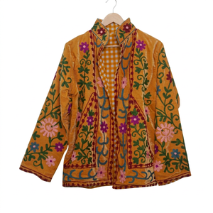 Tricoté à la main, rayures en velours brodées, design Suzani exquis, doublure en coton respirant et doux, veste courte élégante pour femme, automne - Product Image 1