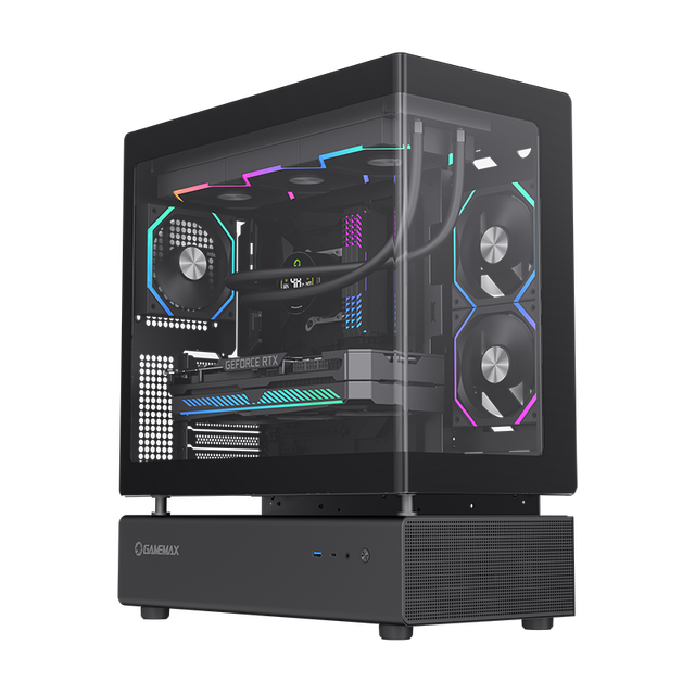 GAMEMAX N80 BK Gaming PC Case with Fan Detachable Modular Design 270 Coverage 6 ARGB Fans Full Tower ATX PSU Curved Glass